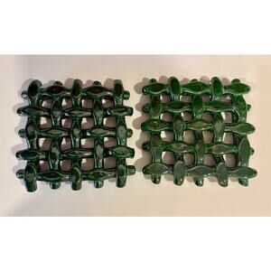 2 Vtg Green Ceramic Braided Lattice Trivets by Berardos Pottery Made in Portugal